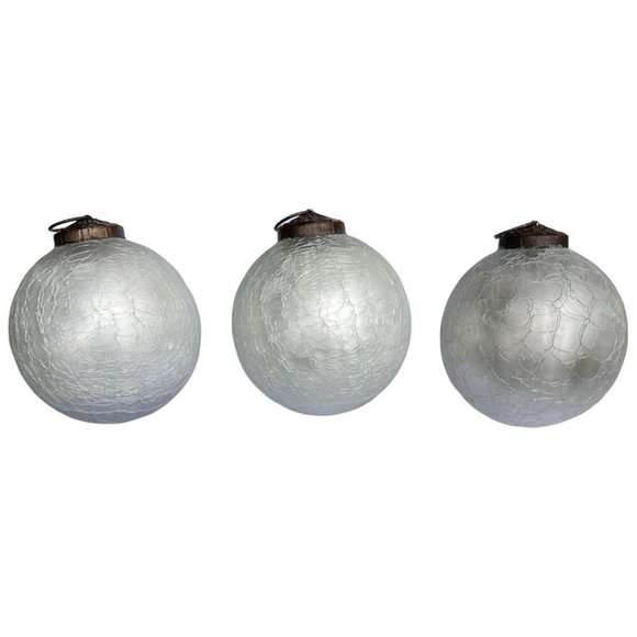 3 Vintage Kugel Style White Crackle Glass Christmas Tree Ornaments 3 Inch Retro - Picture 3 of 7